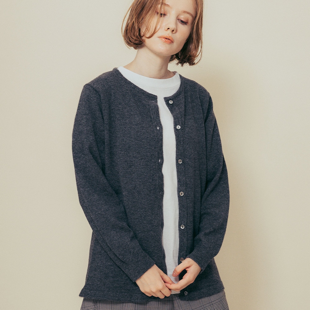 カシミヤ100％ クルーネックカーディガン | Material,Cashmere | FUKAKINET