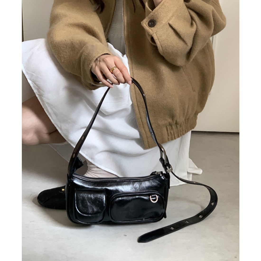 ショップニコニコ ShopNikoNiko ダブルポケット ベルトショルダー ワン