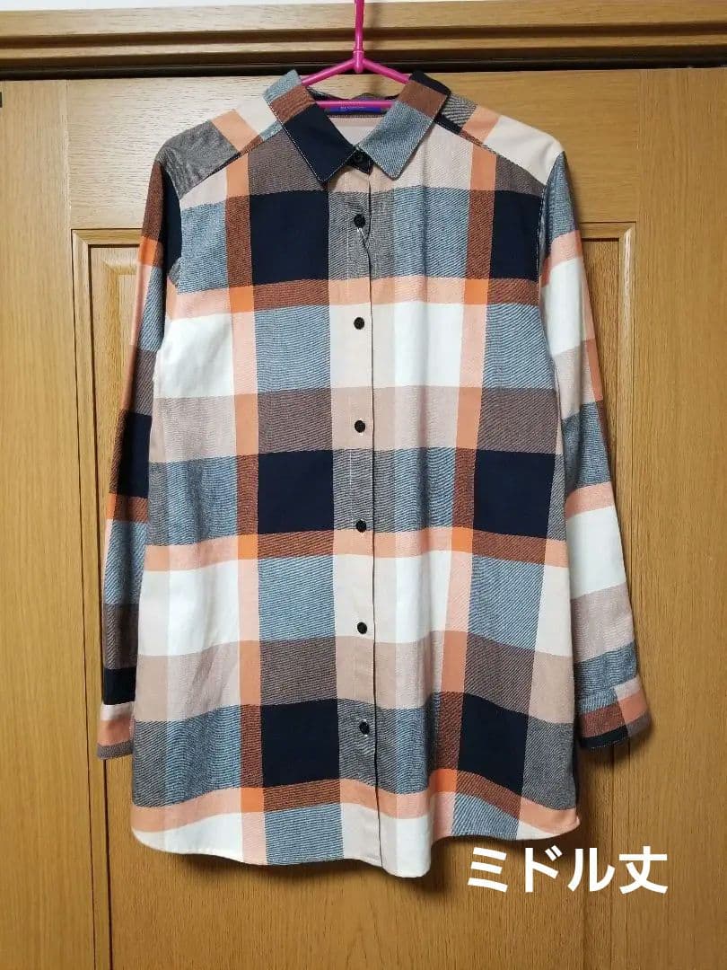 【新品】ブルーレーベルクレストブリッジ　ミドル丈　ネルシャツ　オレンジ　38　M クレストブリッジチェックウーリージャカードドレス（ドレス）｜BLUE