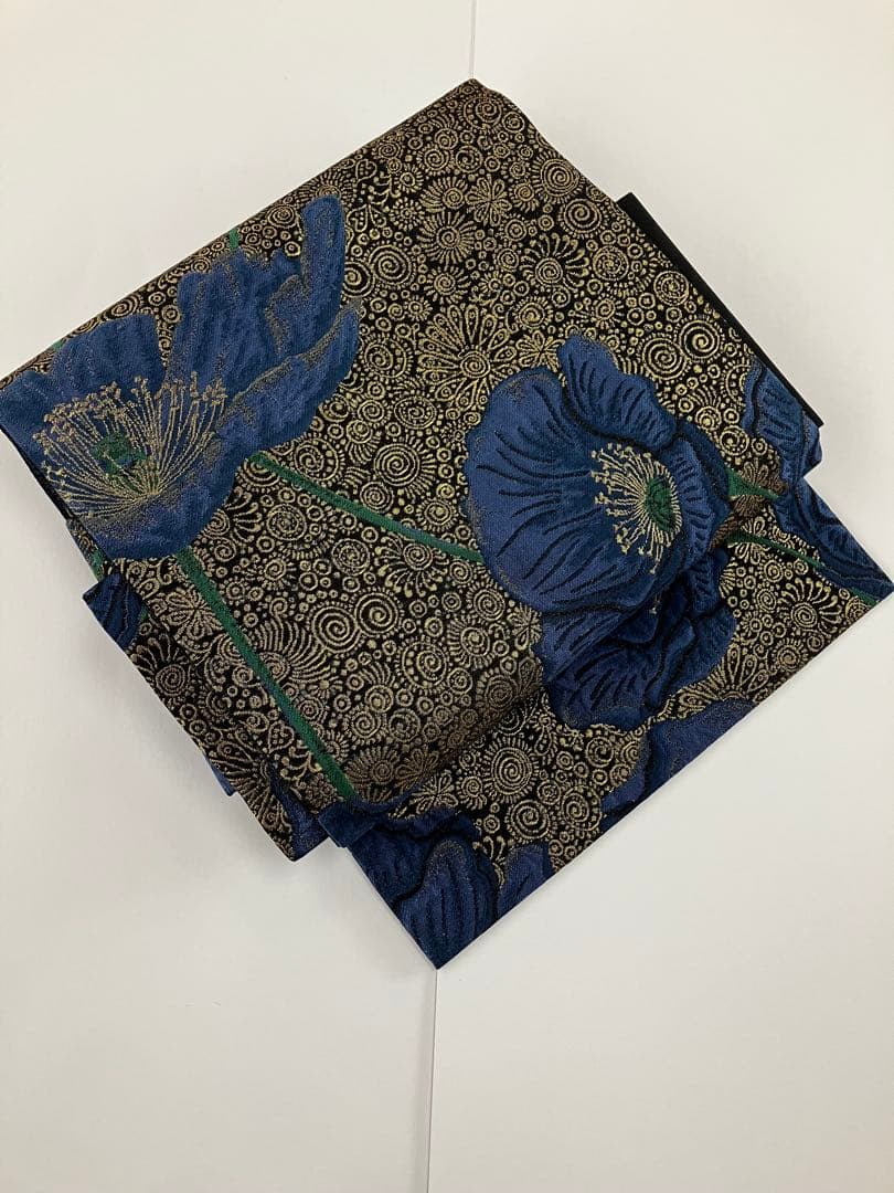 お仕立て上がり名古屋帯　新品未使用品　正絹　西陣織　No.354 九寸 名古屋帯 正絹 引箔織 華文 鳥 未仕立て 西陣織工業組合 362 在庫