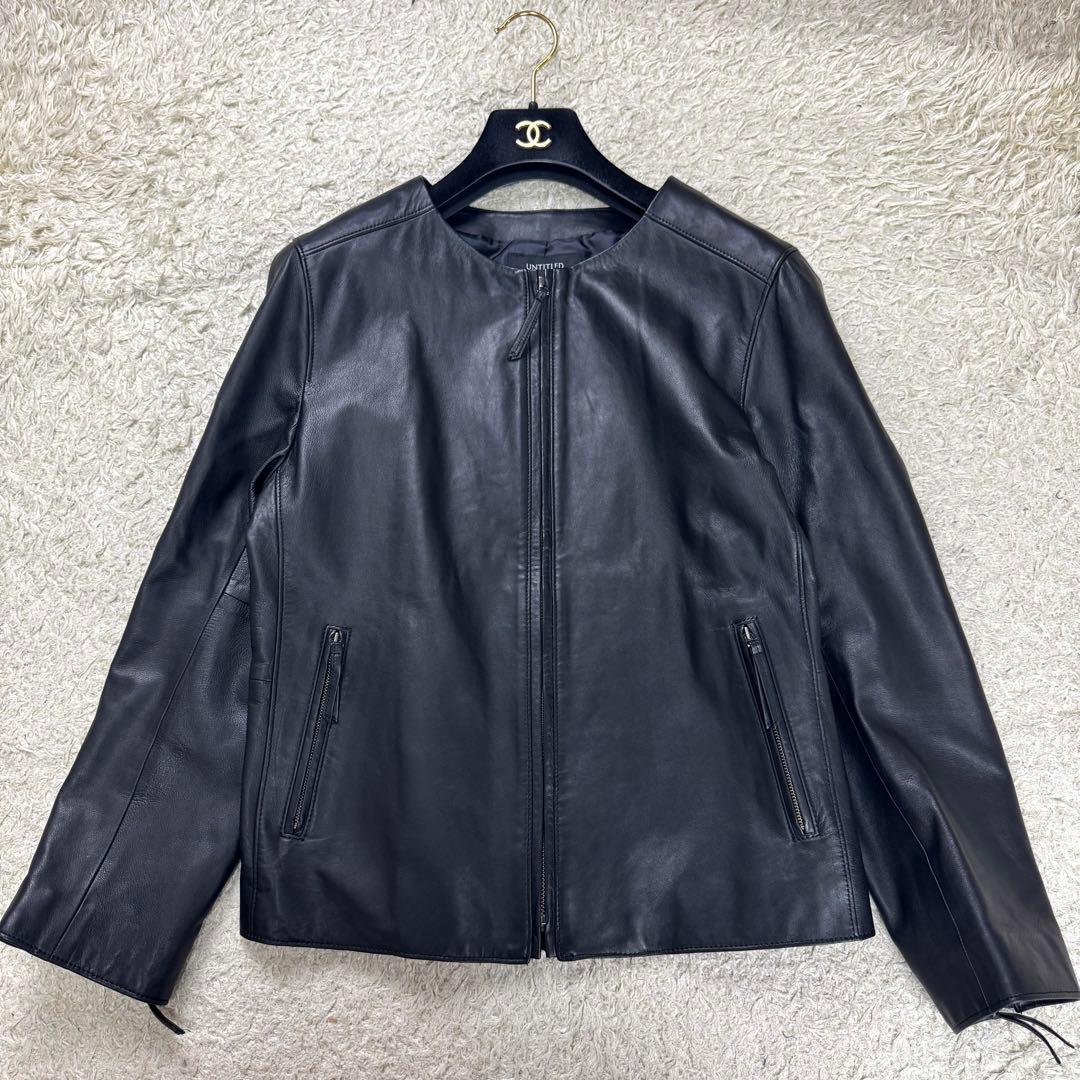 【現行★極美品】アンタイトル ライダースジャケット 羊革 ブラック 44 3L 本革 シングルライダースジャケット メンズ ラムレザージャケット M/L