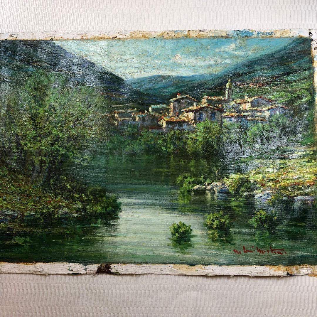 マリオ・ディ・マルティーノ　「カンターラの村」 油彩画　木枠無し　キャンバスのみ Amazon.co.jp: 任天堂 マリオ アートパネル 湿気を防ぐ キャンバス