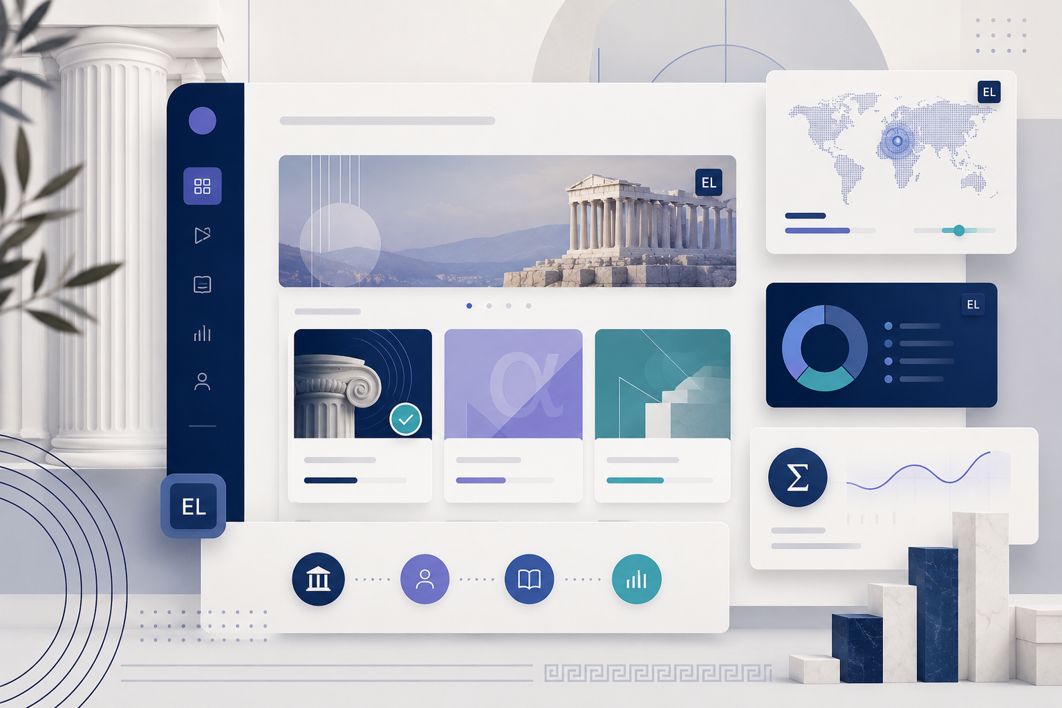 Greek Localization for a Global Learning Platform Abstract digital learning platform interface localized for Greek-speaking users