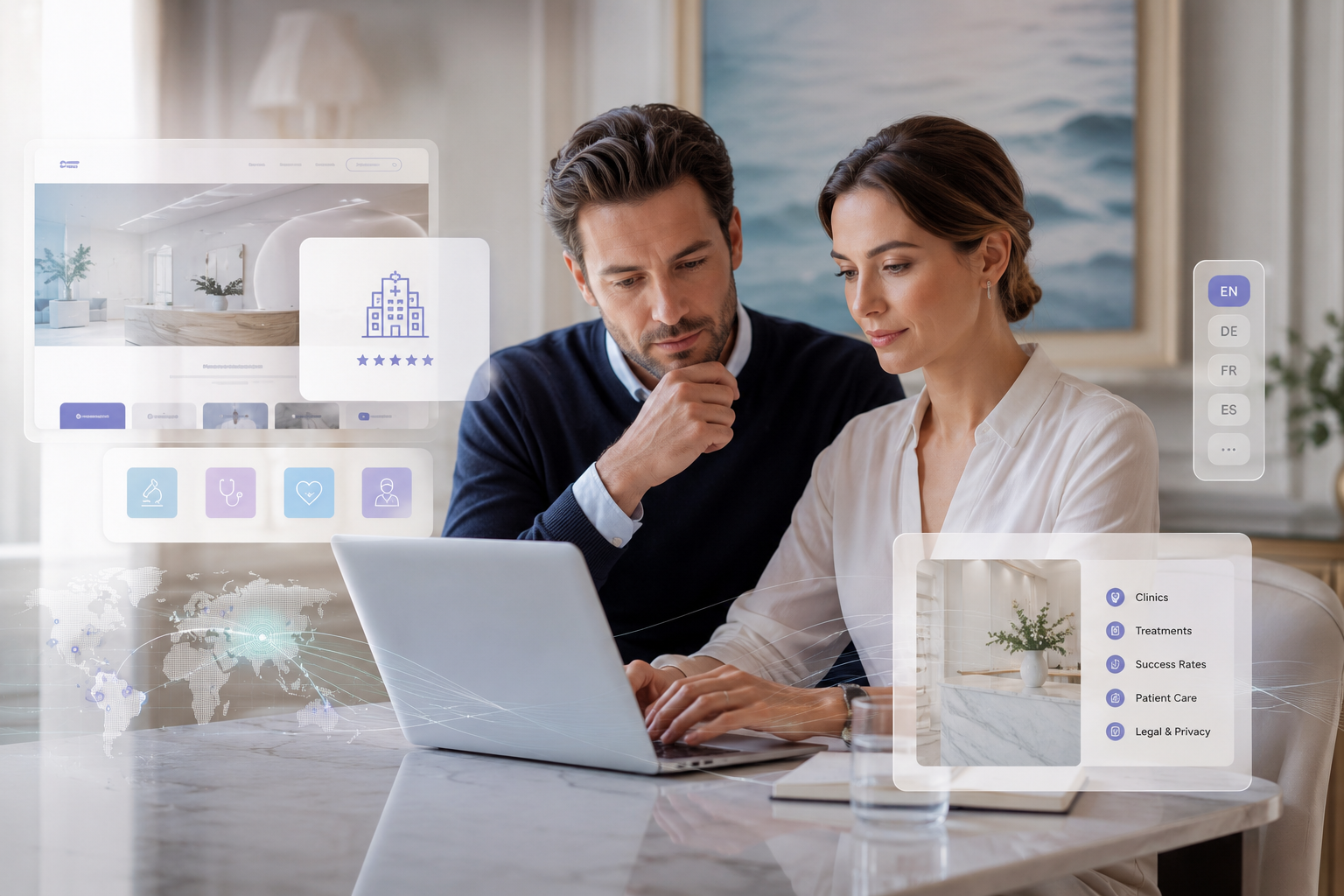 international-fertility-patients-researching-ivf-greece International fertility patients researching IVF treatment in Greece through a multilingual healthcare website.