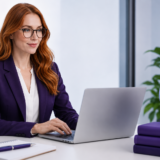 Red-haired terminology and SEO expert working on multilingual localization strategy